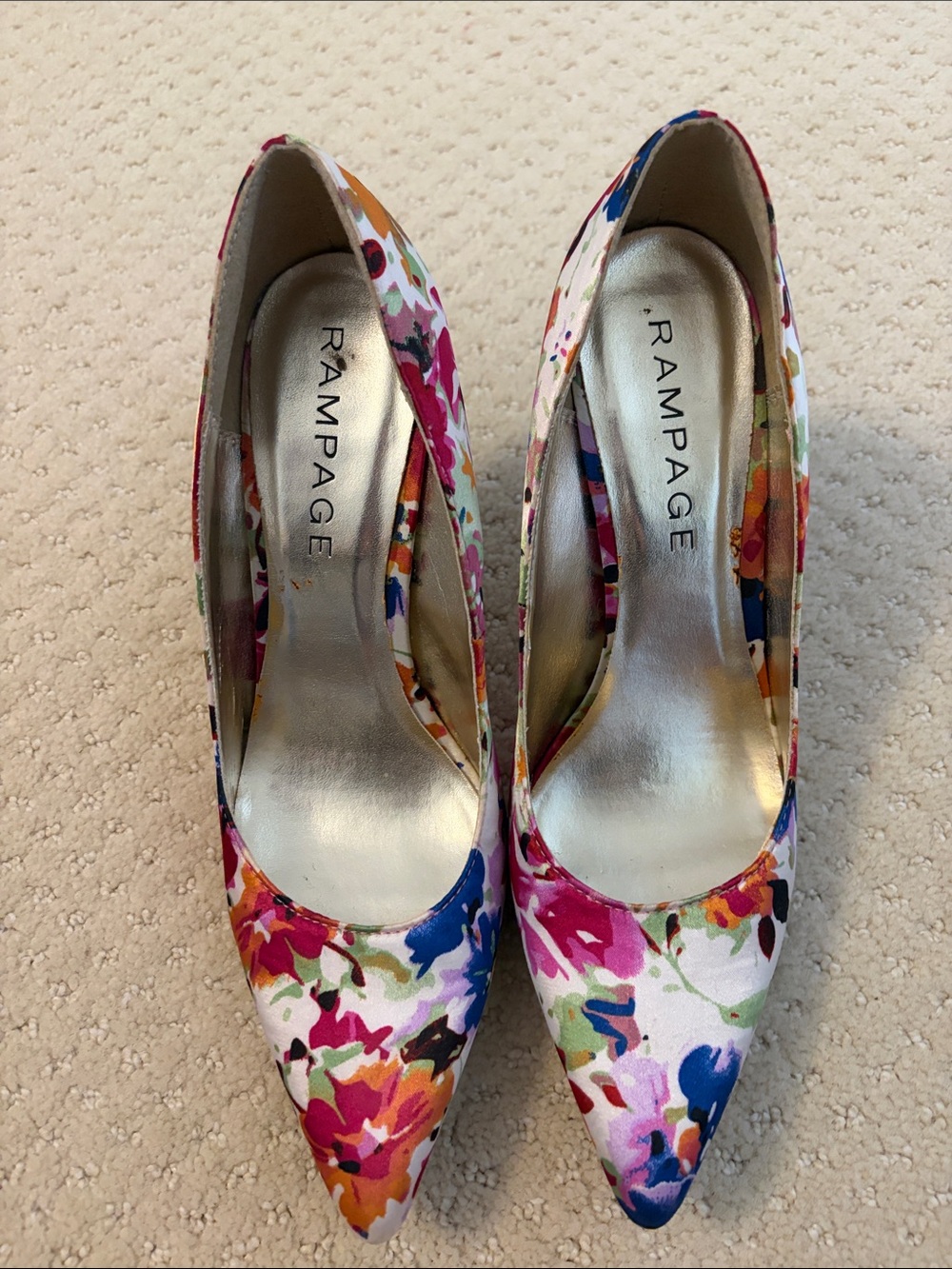Rampage Floral Pointed Toe Pumps - White with Pink, Blue & Orange Accents